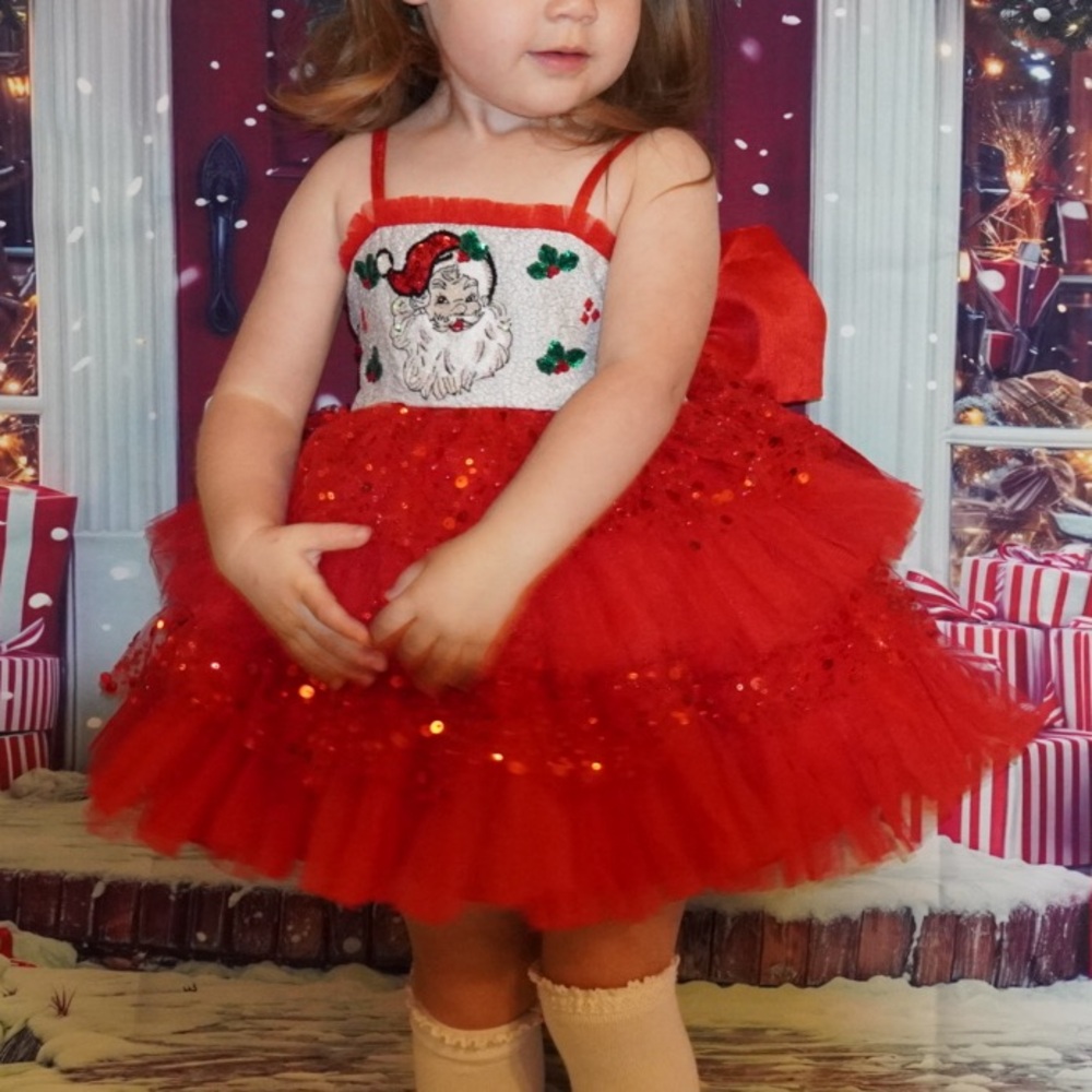 Oh Shana! Red Santa Dress with Sequins Poof and Bloomers 2T - Picture 7 of 8